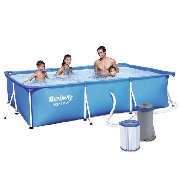 Piscina Bestway cadru metalic dreptunghiulara, pompa si cartus filtrant, 300 x 201 x 66cm